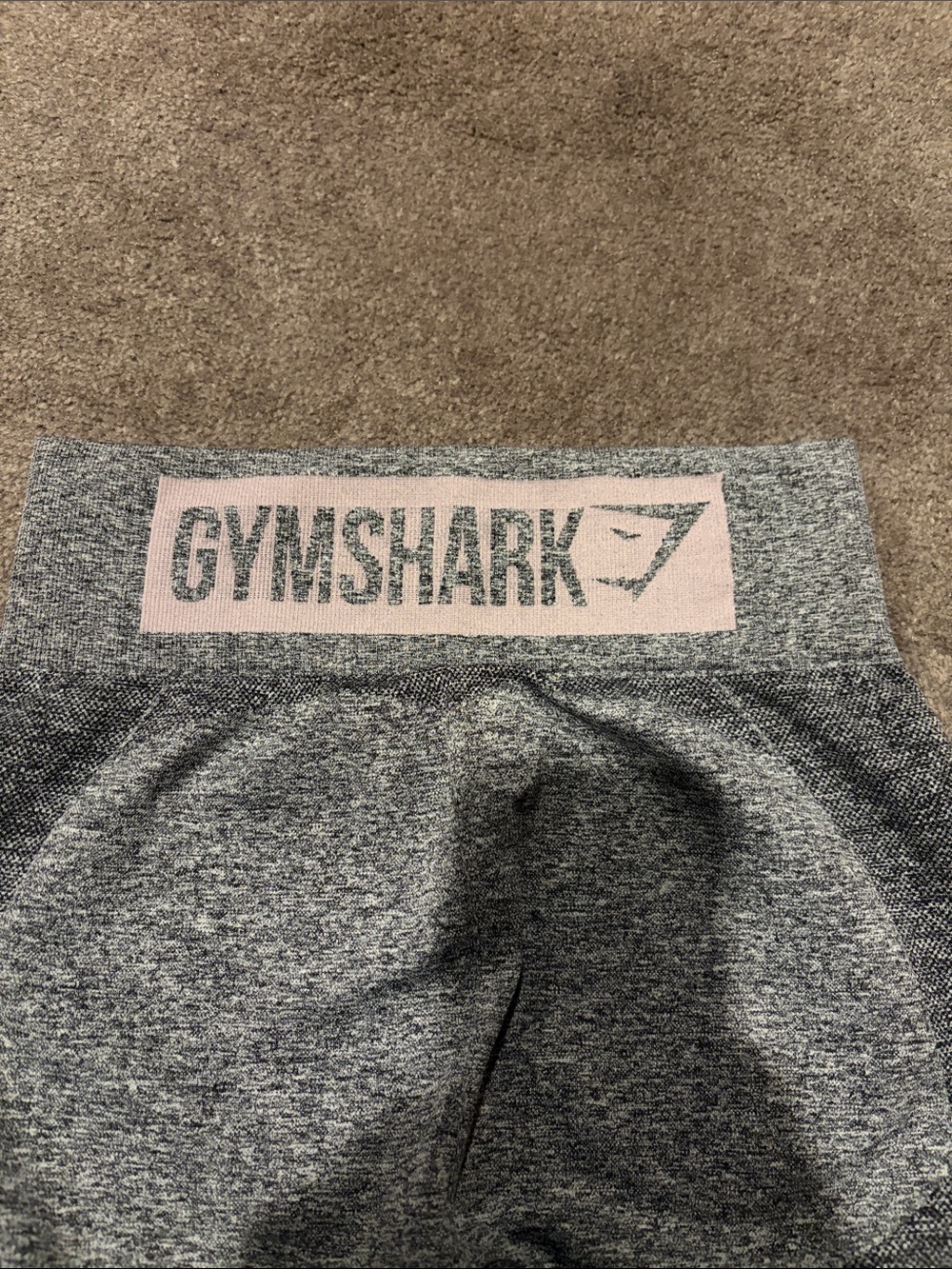 Gymshark Gray Leggings with Pink Logo Waistband